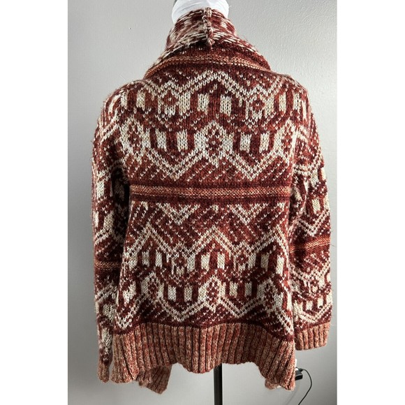 Wow Couture Orange Aztec Open Front Cardigan 100% Mohair Women's S Hi Lo Sweater - Picture 3 of 6